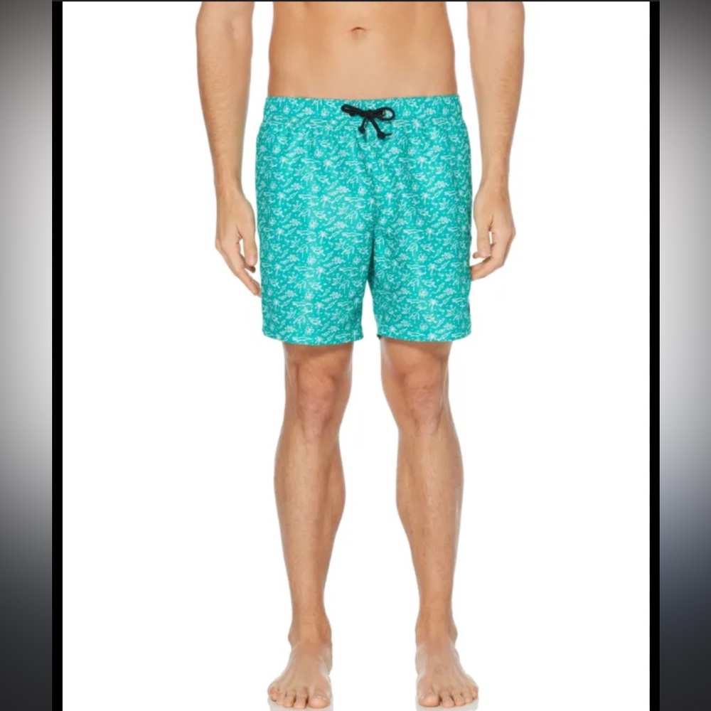 Perry Ellis Green Swim Trunks Summer Graphic Print Shorts Men’s Small
